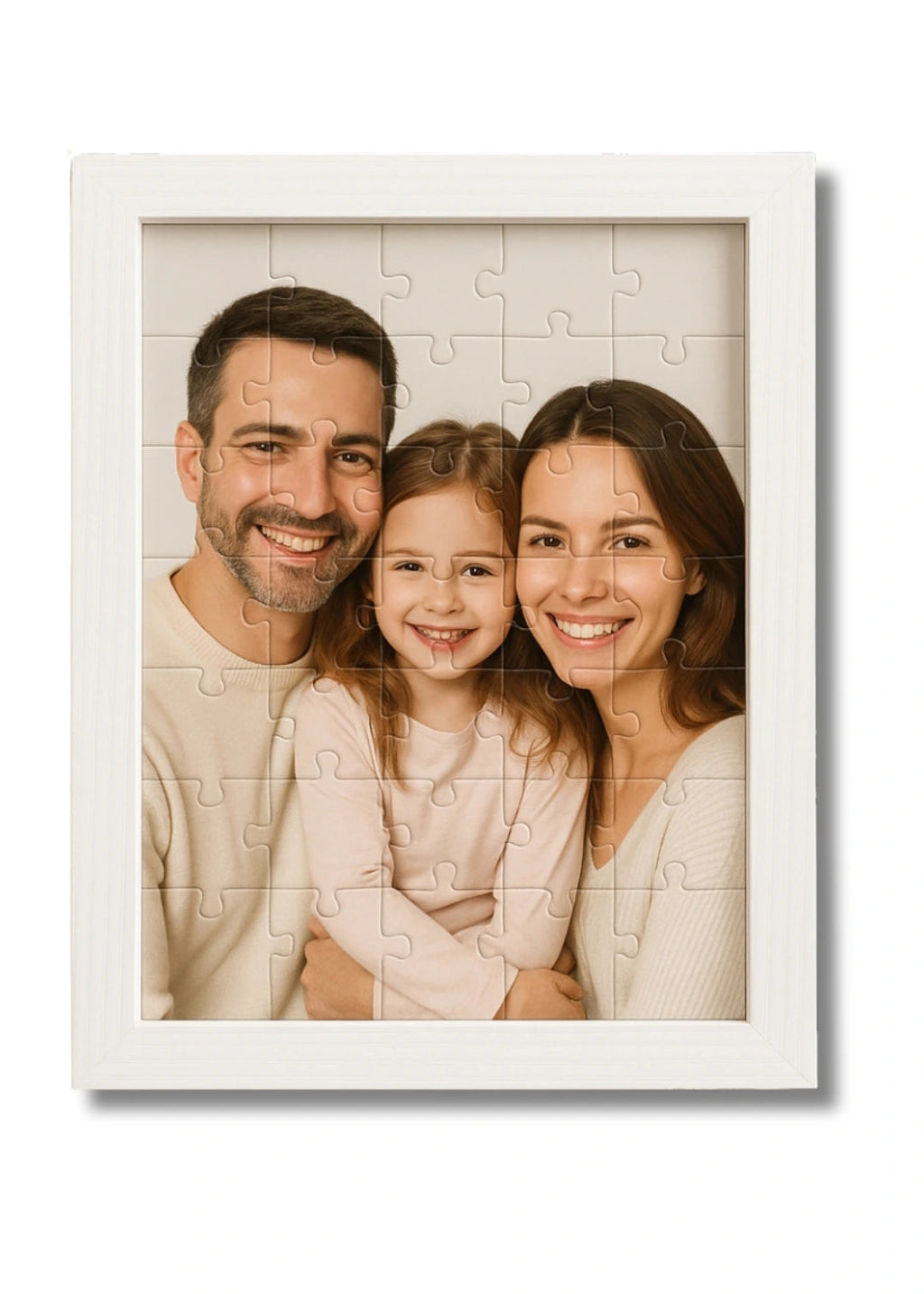 custom wooden puzzle featuring a smiling family with their daughter perfect for meaningful home decor