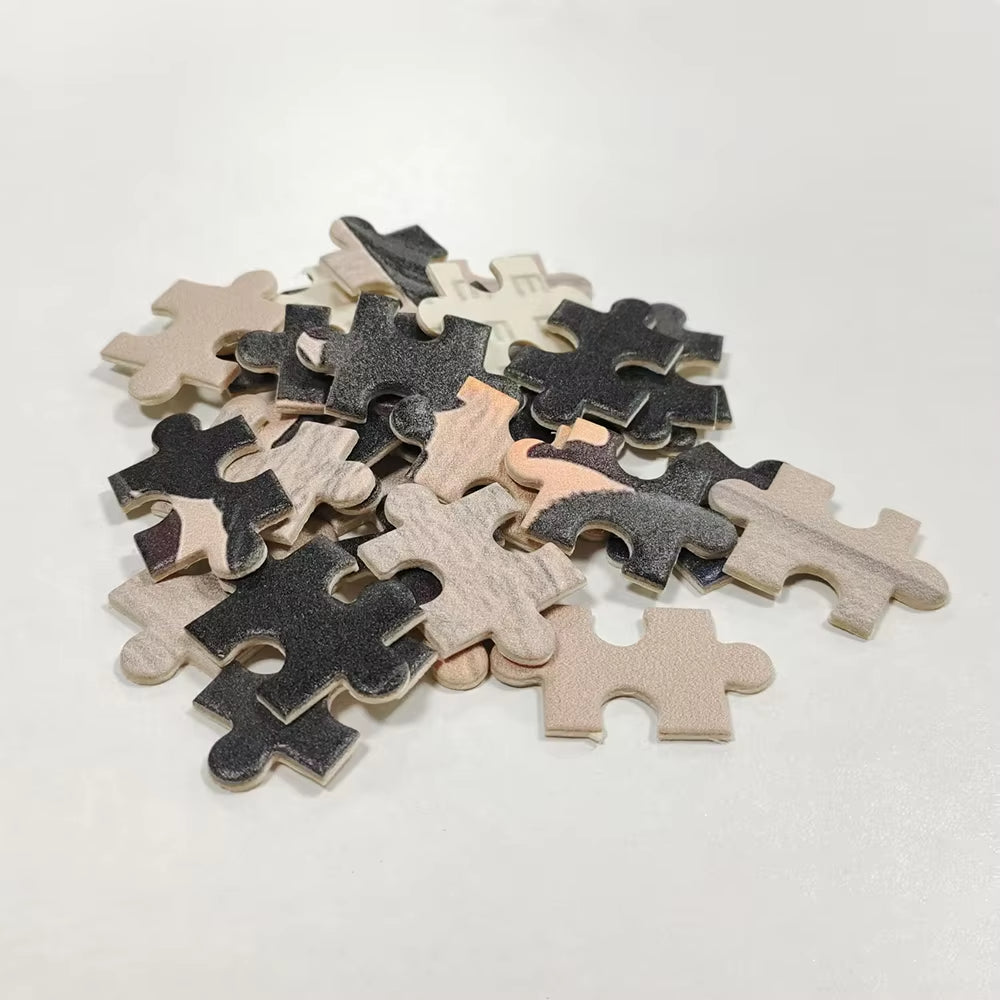 Close-up of wooden puzzle pieces – premium quality custom photo puzzle by Nexura.